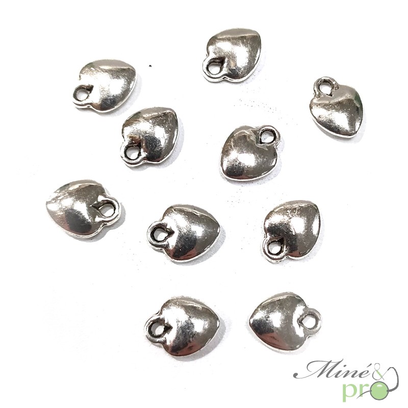 Breloque coeur plein en métal argenté 10mm - lot