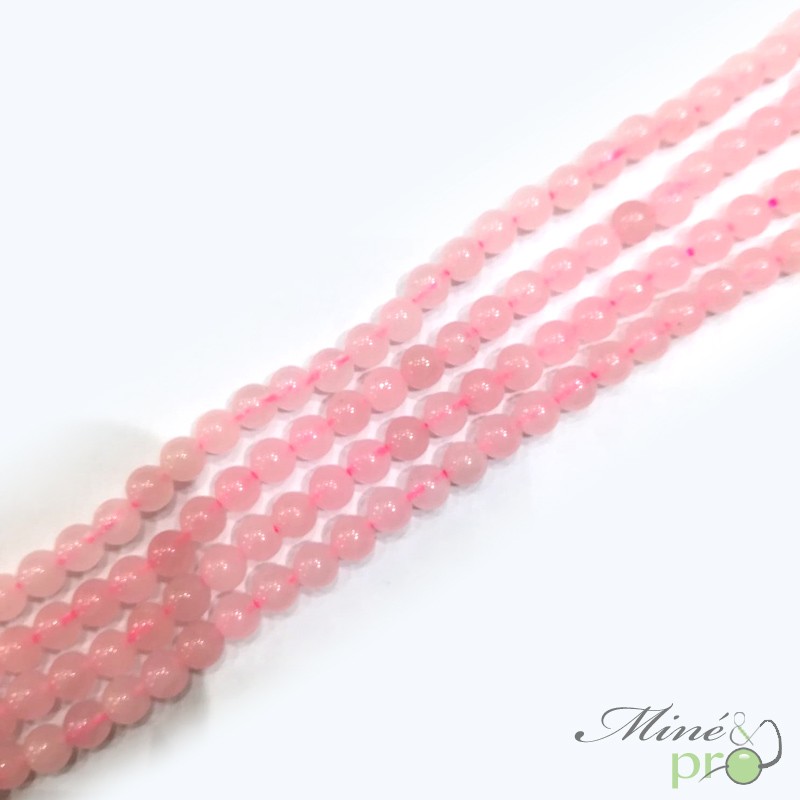 Quartz rose naturel en perles rondes 4mm - fil complet