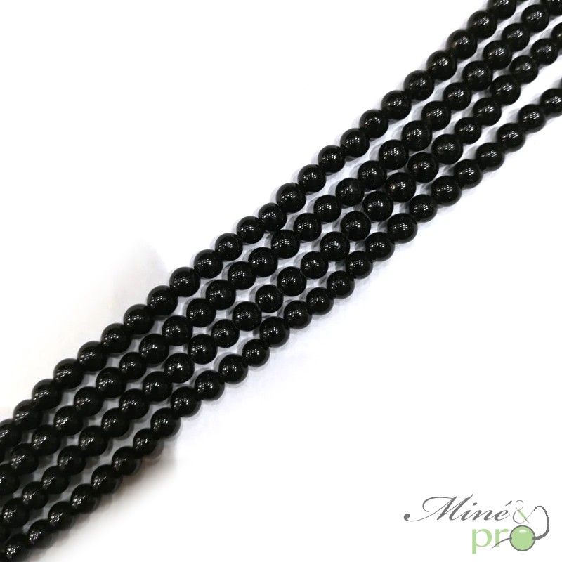 Tourmaline noire naturelle en perles rondes 4mm - fil complet