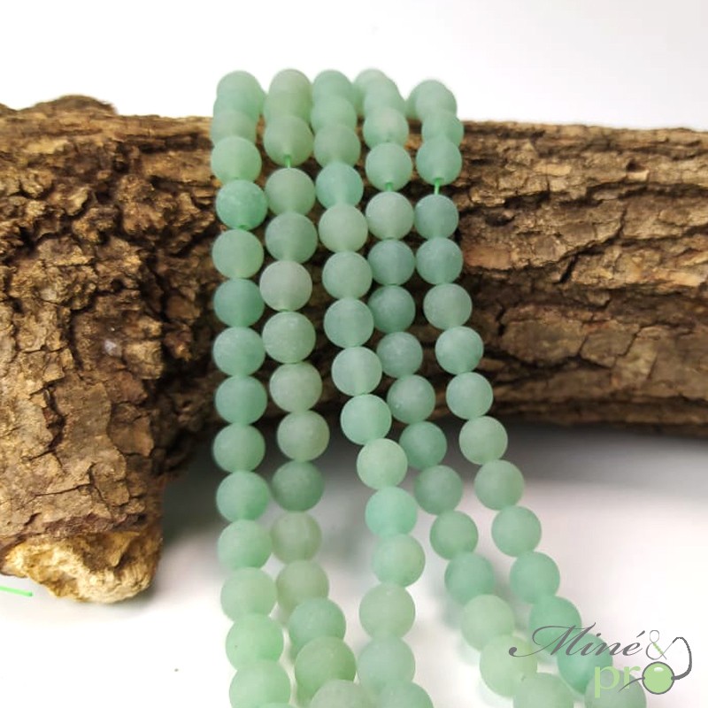 Aventurine verte MAT en perles rondes 8mm - fil complet