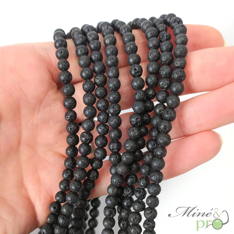 Perles En Pierre De Lave Noire 8mm - Lot Pour Fabrication Bijoux DIY, Aromathérapie, Décoration | 50 Pièces Environ Par Brin - 7