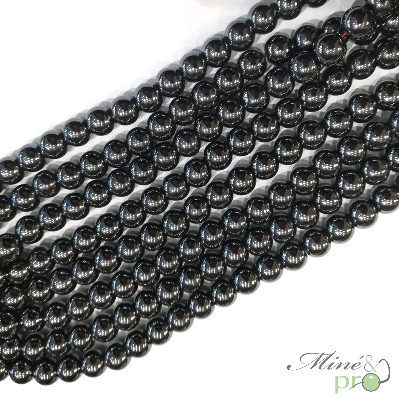 Collier Mi-long Hématite Gris Anthracite - Perles Rondes 4 à 10mm - Vintage