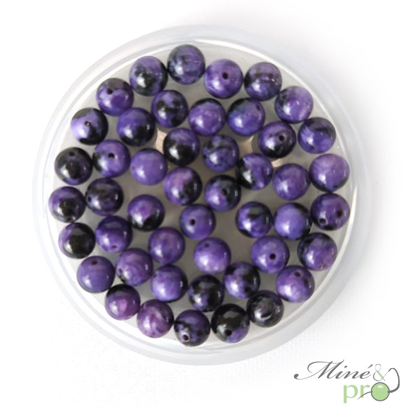 Charoïte A en perles rondes 8mm - lot de 10