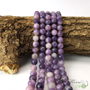 Lépidolite AB en perles rondes 8mm - fil complet
