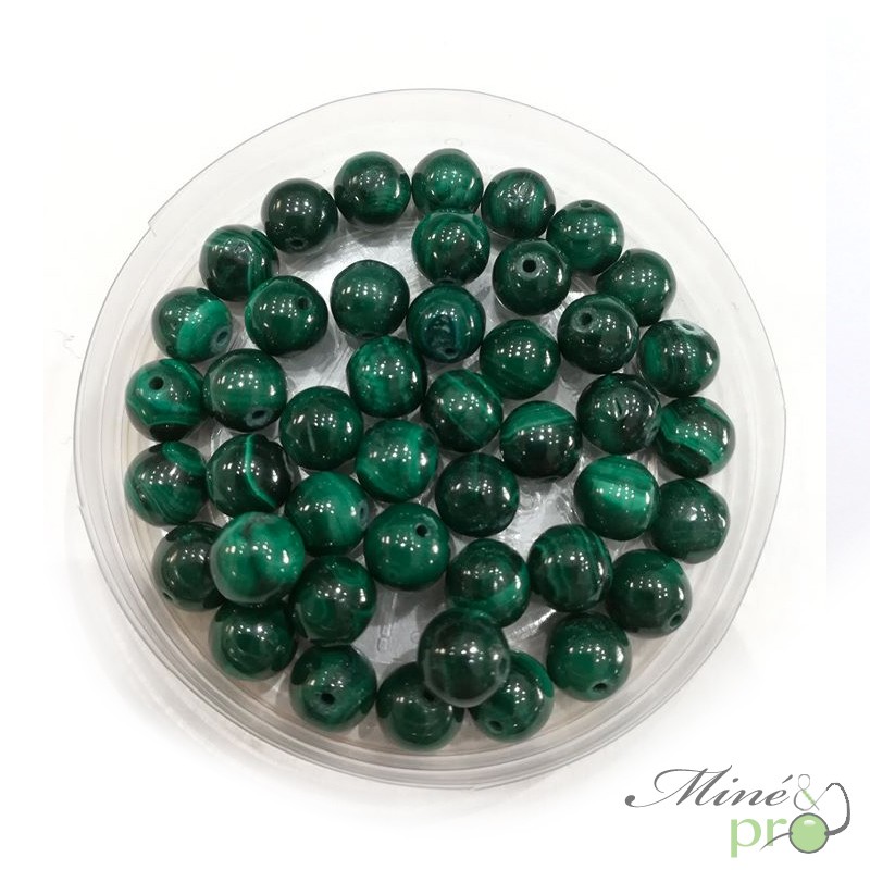 Malachite naturelle en perles rondes 6mm - lot de 10 Malachite naturelle en perles rondes 6mm - lot de 10