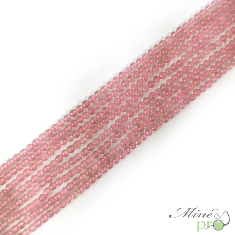 Quartz fraise en perles rondes 4mm - fil complet
