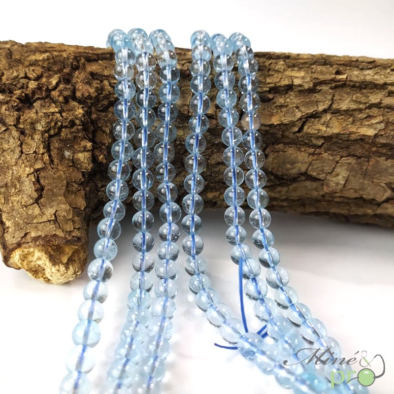 Topaze bleue AA en perles rondes 6mm - fil complet