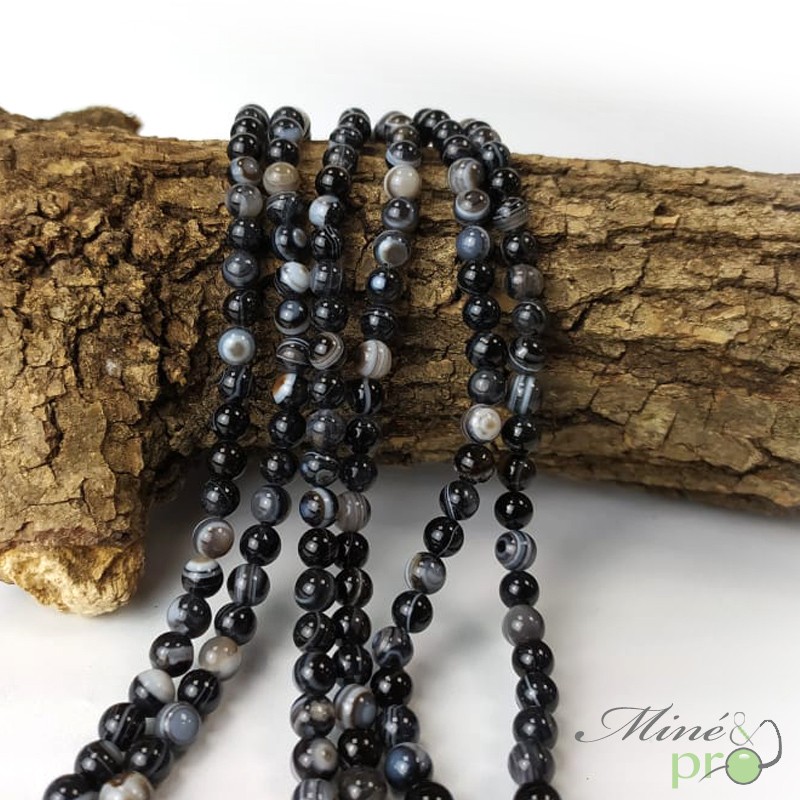 Agate Oeil noire en perles rondes 6mm - fil complet Agate Oeil noire en perles rondes 6mm - fil complet