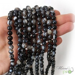 Agate Oeil noire en perles rondes 6mm - fil complet