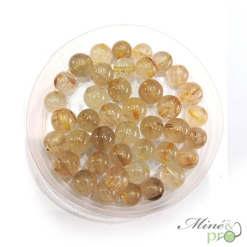 Quartz rutile naturel  en perles rondes 6mm - lot de 10