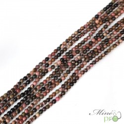 Rhodonite rose et noire en perles rondes 4mm - fil complet