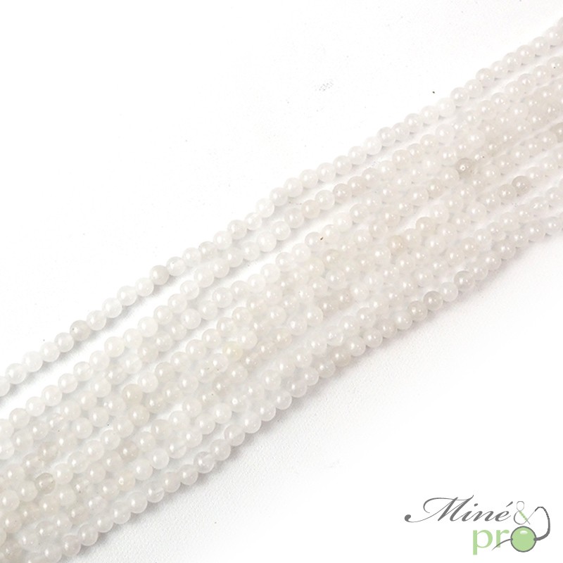 Perles De Pierre Jade - Boules 4mm Blanc Transparent - Fil De 39cm (env. 92 Pièces)