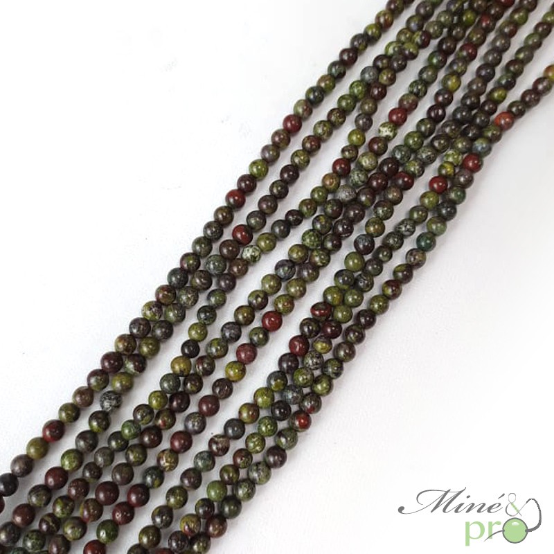Jaspe sang du dragon en perles rondes 4mm - fil complet