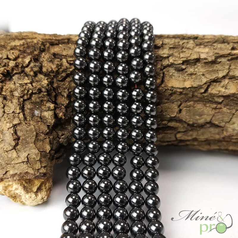 Hématite magnétique en perles rondes 6mm - fil complet