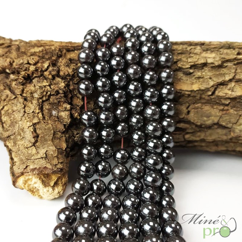 Hématite magnétique en perles rondes 8mm - fil complet