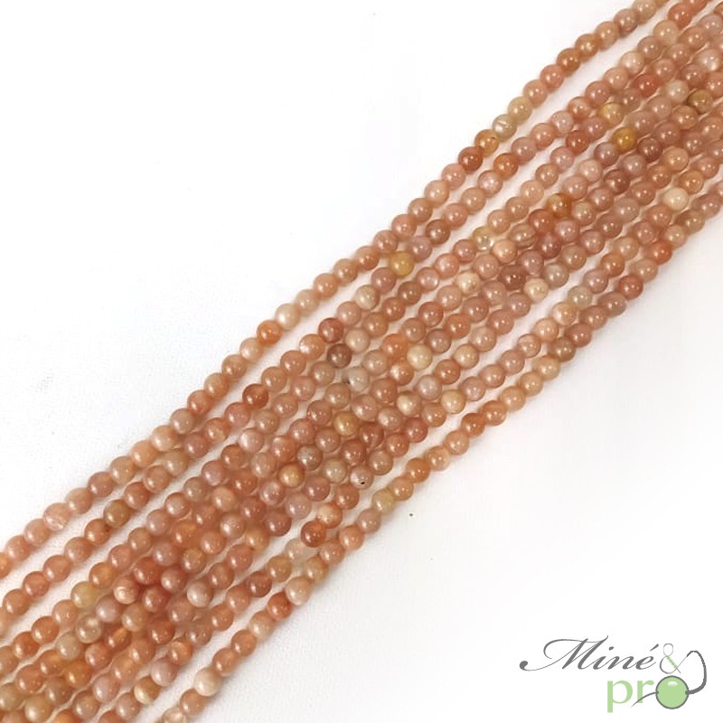 Pierre de lune orange en perles rondes 4mm - fil complet
