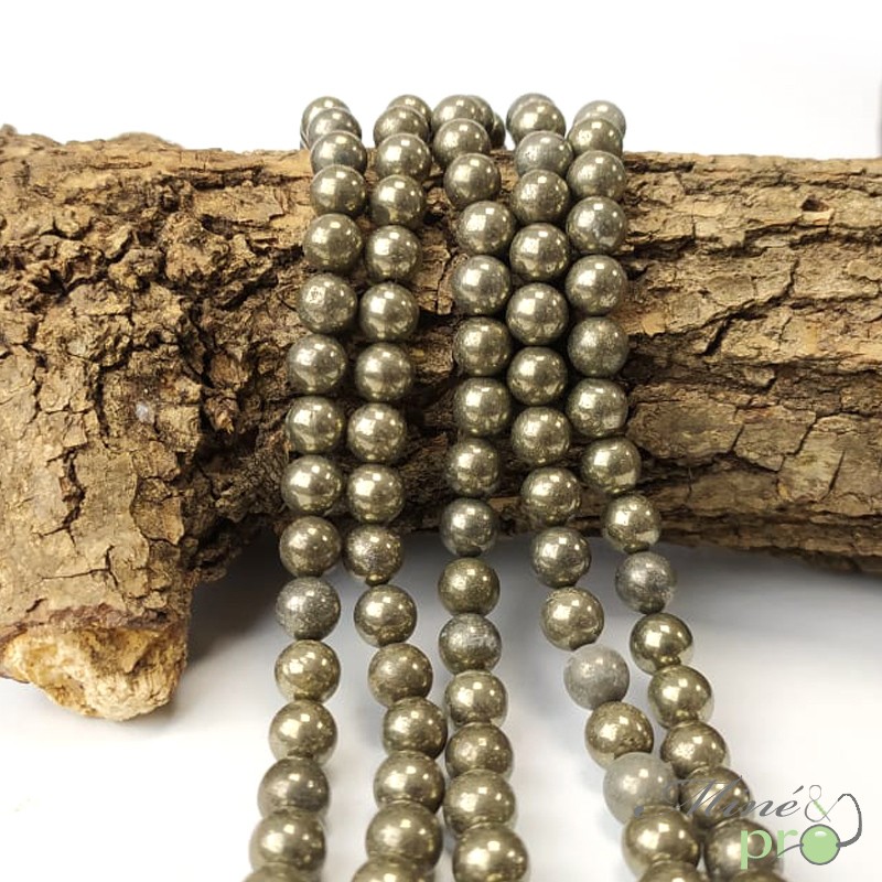 Pyrite en perles rondes 8mm - fil complet