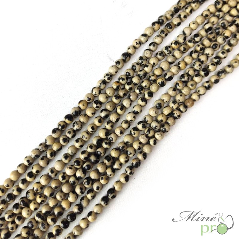 Jaspe dalmatien en perles rondes 4mm - fil complet