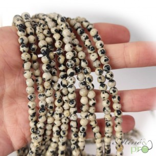 Jaspe dalmatien en perles rondes 4mm - fil complet