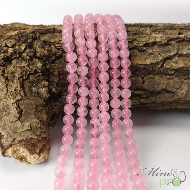 Quartz rose en perles rondes 6mm - fil complet