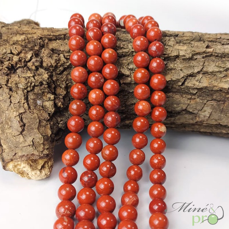 Jaspe rouge en perles rondes 8mm - fil complet