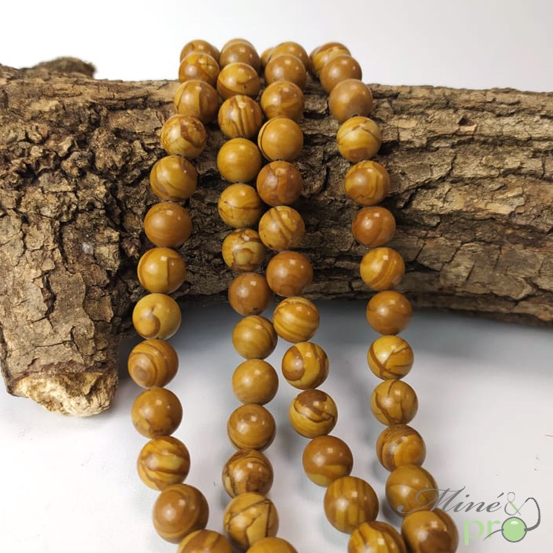 Jaspe bois en perles rondes 10mm - fil complet