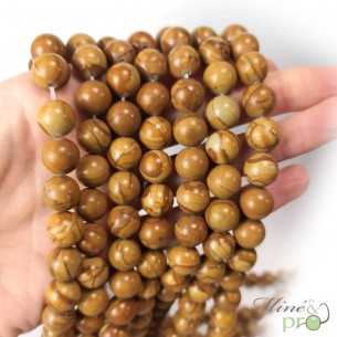 Jaspe bois en perles rondes 10mm - fil complet