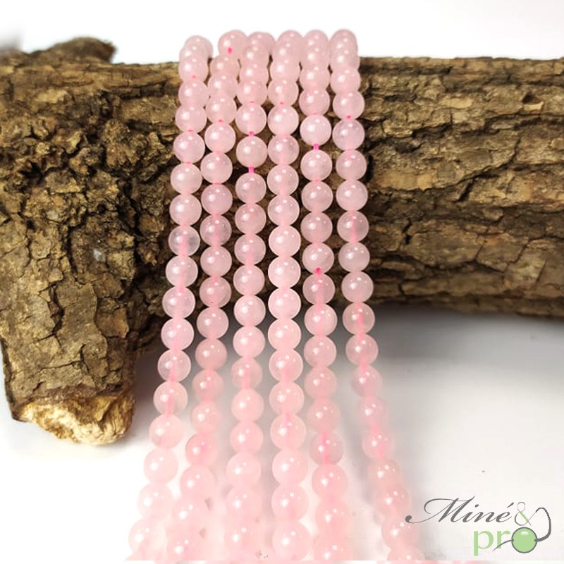 Quartz rose naturel A en perles rondes 6mm - fil complet