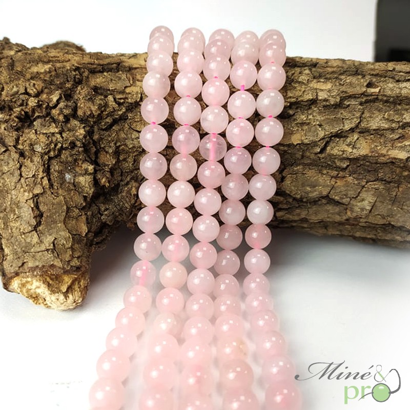 Quartz rose naturel en perles rondes 8mm - fil complet