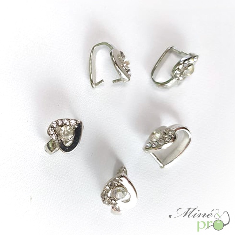 Bélière coeur strass en laiton plaqué 13mm - lot de 5