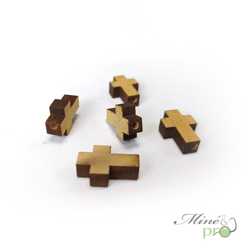 Breloque "croix" en bois 15mm - lot de 10