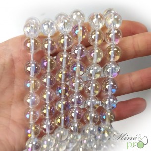 Aqua aura quartz blanche en perles rondes 10mm - fil complet