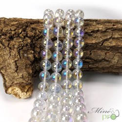 Aqua aura quartz blanche en perles rondes 10mm - fil complet