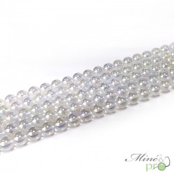 Aqua aura quartz blanche en perles rondes 10mm - fil complet