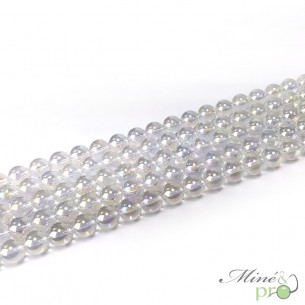 Aqua aura quartz blanche en perles rondes 10mm - fil complet