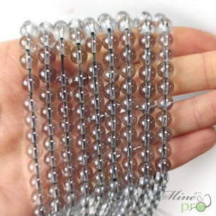 Aqua aura quartz grise en perles rondes 6mm - fil complet
