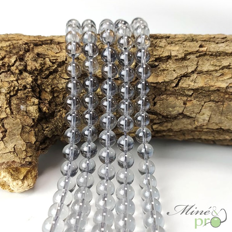 Aqua aura quartz grise en perles rondes 8mm - fil complet