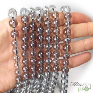 Aqua aura quartz grise en perles rondes 8mm - fil complet