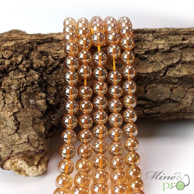 Aqua aura quartz sunset en perles rondes 8mm - fil complet