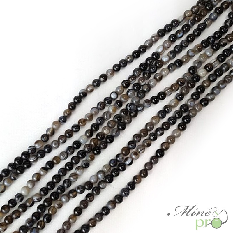 Agate Oeil noire en perles rondes 4mm - fil complet Agate Oeil noire en perles rondes 4mm - fil complet