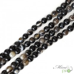 Agate Oeil noire en perles rondes 10mm - fil complet