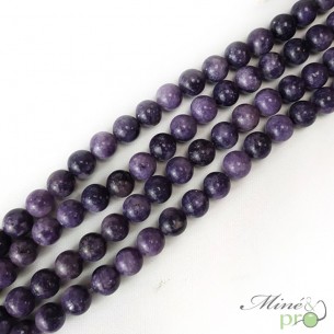 Lépidolite A en perles rondes 10mm - fil complet