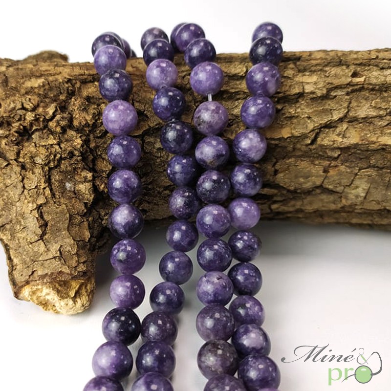 Lépidolite A en perles rondes 10mm - fil complet