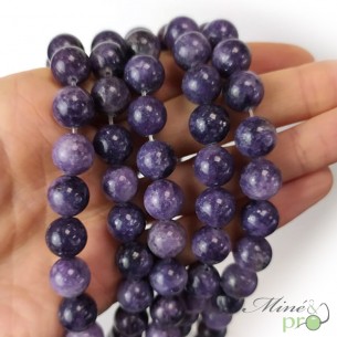 Lépidolite A en perles rondes 10mm - fil complet
