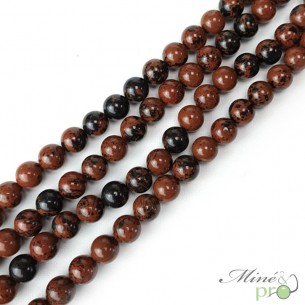 Obsidienne Mahogany (acajou) en perles rondes 10mm - fil complet