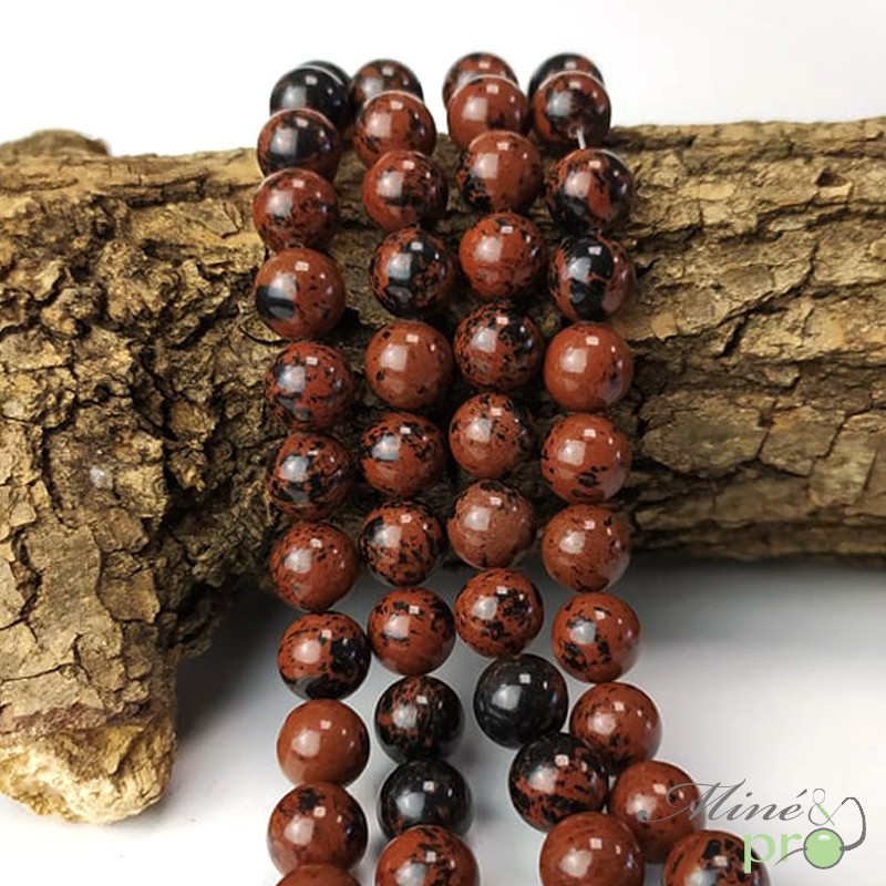 Obsidienne Mahogany (acajou) en perles rondes 10mm - fil complet
