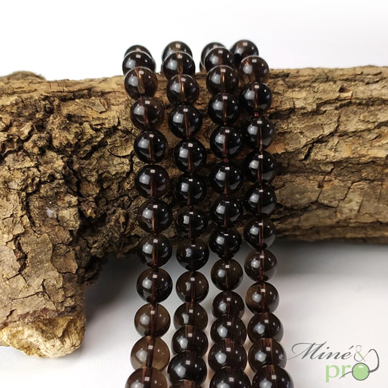 Quartz fumé en perles rondes 10mm - fil complet