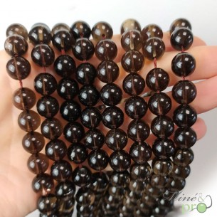 Quartz fumé en perles rondes 10mm - fil complet