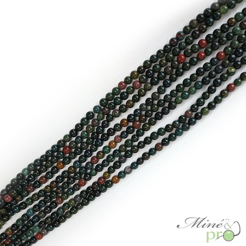 Jaspe sanguin (Héliotrope) en perles rondes 4mm - fil complet