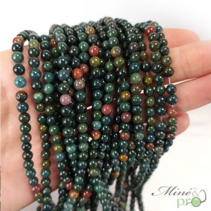 Jaspe sanguin (Héliotrope) en perles rondes 4mm - fil complet